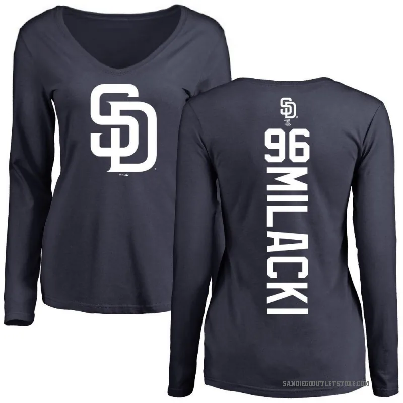 Bobby Milacki Women's Navy San Diego Padres Backer Slim Fit Long Sleeve T-Shirt -