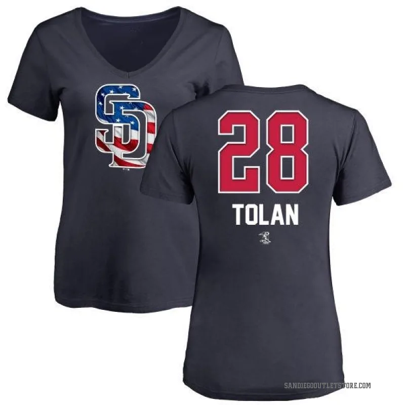 Bobby Tolan Women's Navy San Diego Padres Name and Number Banner Wave V-Neck T-Shirt -