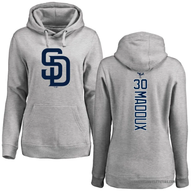 Greg Maddux Women's San Diego Padres Ash Backer Pullover Hoodie