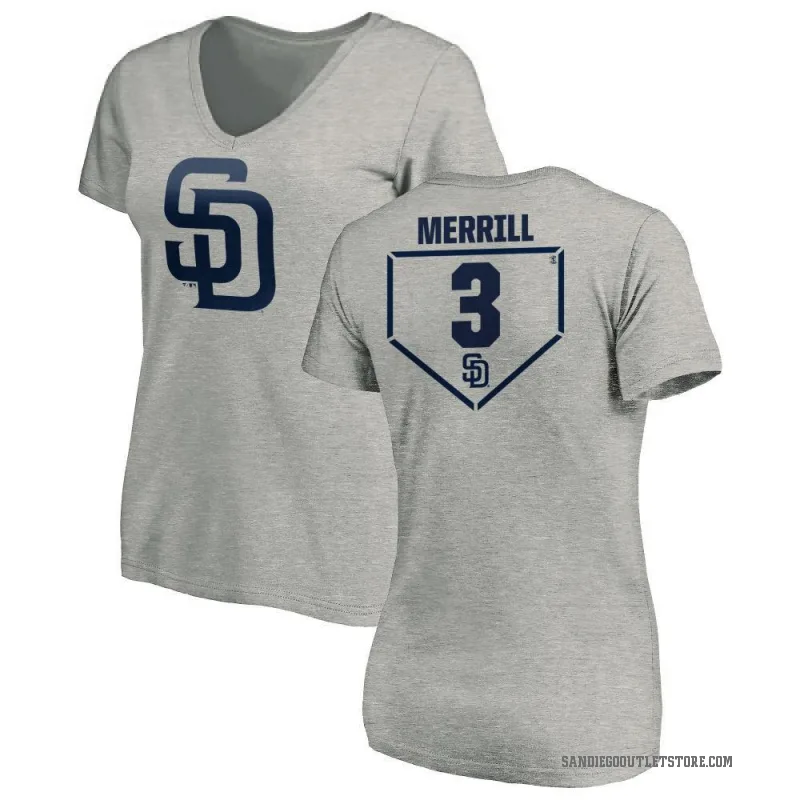 Jackson Merrill Women's Gray San Diego Padres RBI Slim Fit V-Neck T-Shirt - Heathered