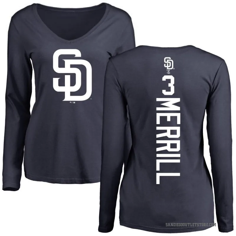 Jackson Merrill Women's Navy San Diego Padres Backer Slim Fit Long Sleeve T-Shirt -
