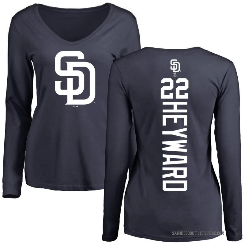 Jason Heyward Women's Navy San Diego Padres Backer Slim Fit Long Sleeve T-Shirt -