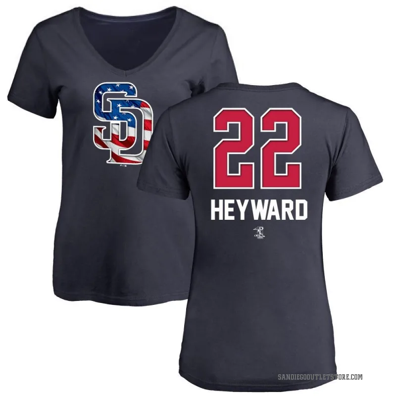 Jason Heyward Women's Navy San Diego Padres Name and Number Banner Wave V-Neck T-Shirt -