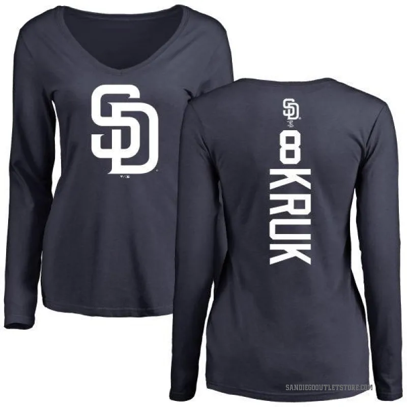 John Kruk Women's Navy San Diego Padres Backer Slim Fit Long Sleeve T-Shirt -