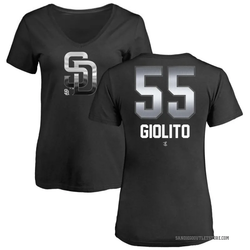 Lucas Giolito Women's Black San Diego Padres Midnight Mascot V-Neck T-Shirt -