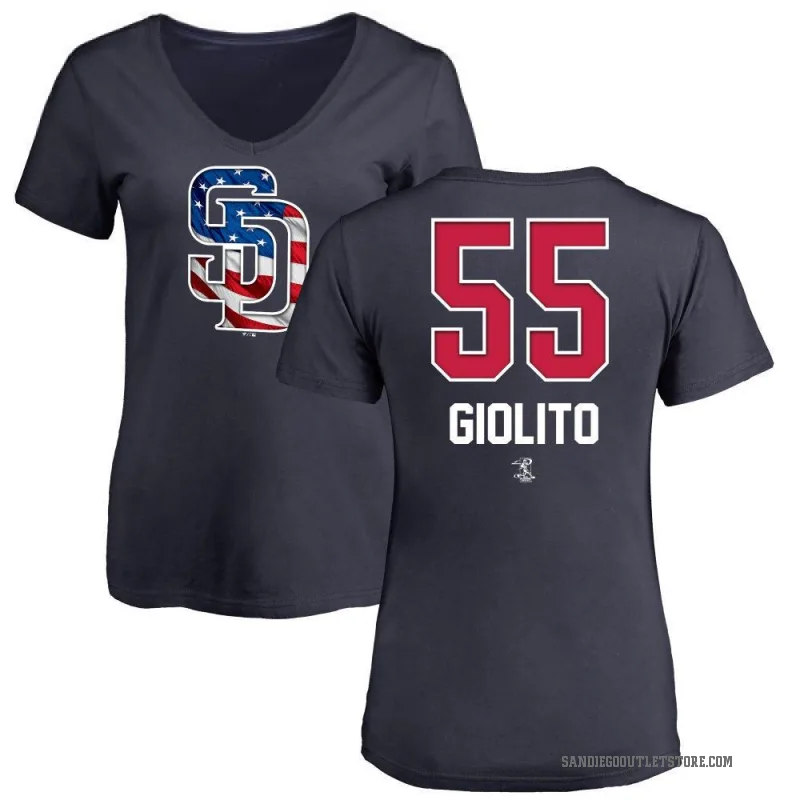 Lucas Giolito Women's Navy San Diego Padres Name and Number Banner Wave V-Neck T-Shirt -
