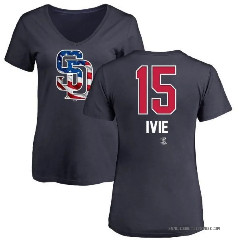 Mike Ivie Women's Navy San Diego Padres Name and Number Banner Wave V-Neck T-Shirt -