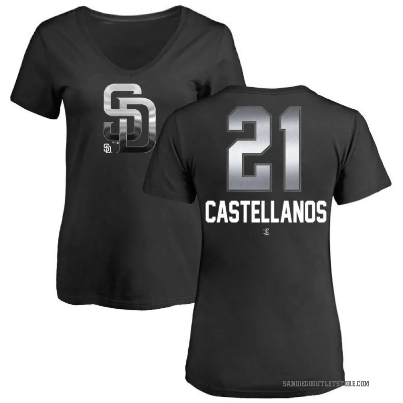 Nick Castellanos Women's Black San Diego Padres Midnight Mascot V-Neck T-Shirt -