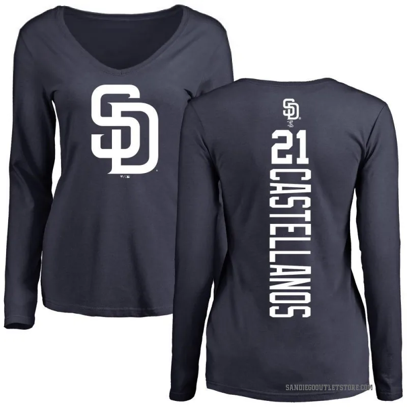 Nick Castellanos Women's Navy San Diego Padres Backer Slim Fit Long Sleeve T-Shirt -