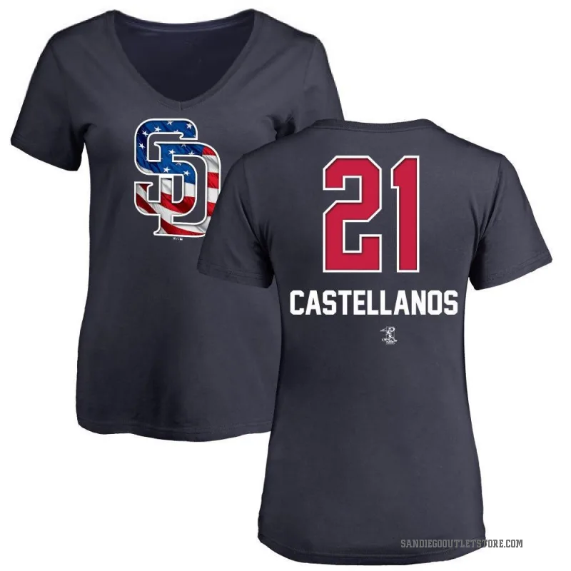 Nick Castellanos Women's Navy San Diego Padres Name and Number Banner Wave V-Neck T-Shirt -