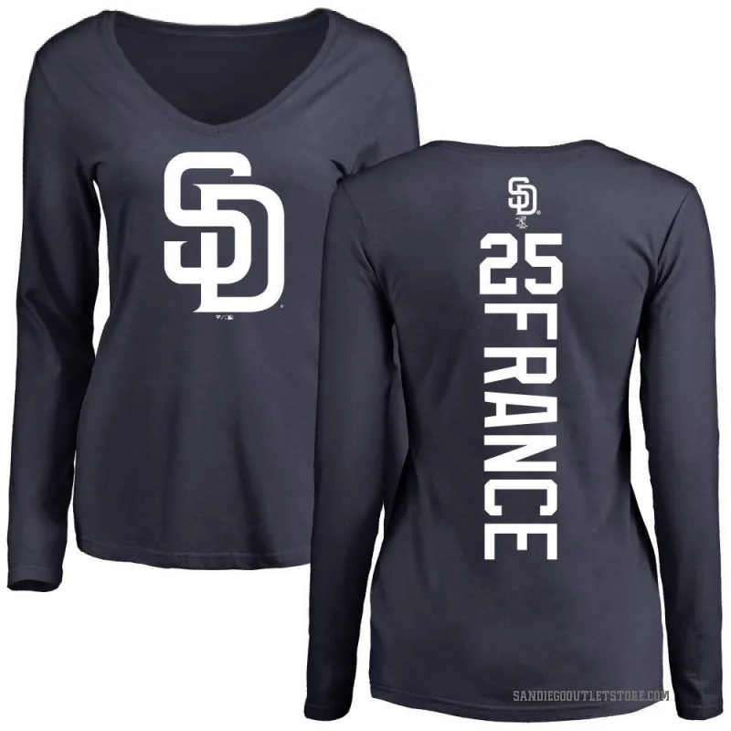 Ty France Women's Navy San Diego Padres Backer Slim Fit Long Sleeve T-Shirt -