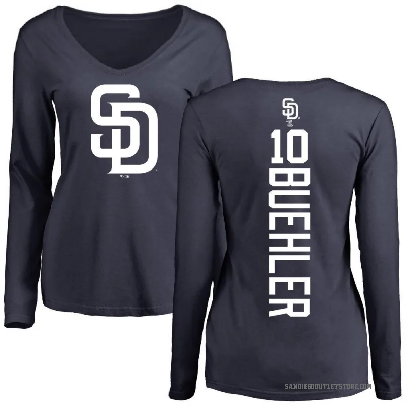 Walker Buehler Women's Navy San Diego Padres Backer Slim Fit Long Sleeve T-Shirt -