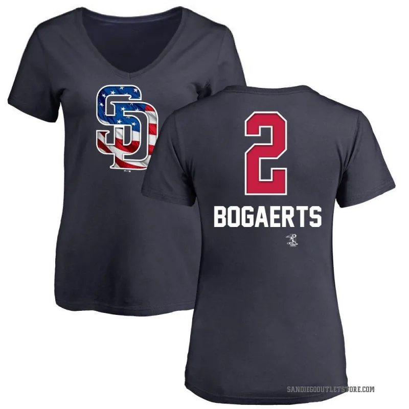 Xander Bogaerts Women's Navy San Diego Padres Name and Number Banner Wave V-Neck T-Shirt -