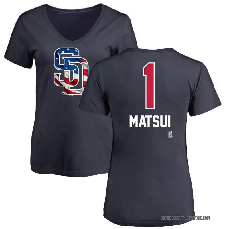 Yuki Matsui Women's Navy San Diego Padres Name and Number Banner Wave V-Neck T-Shirt -